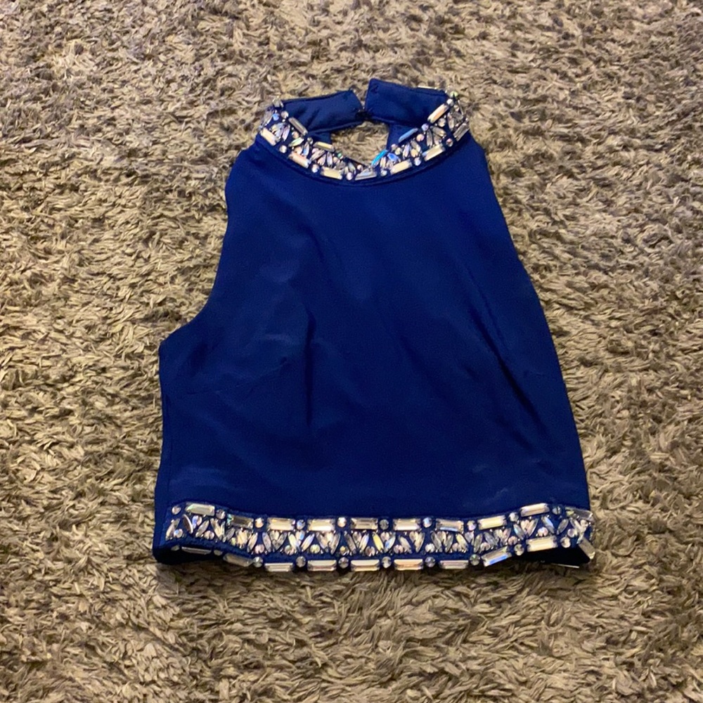 Blue 2 piece prom dress with slit
